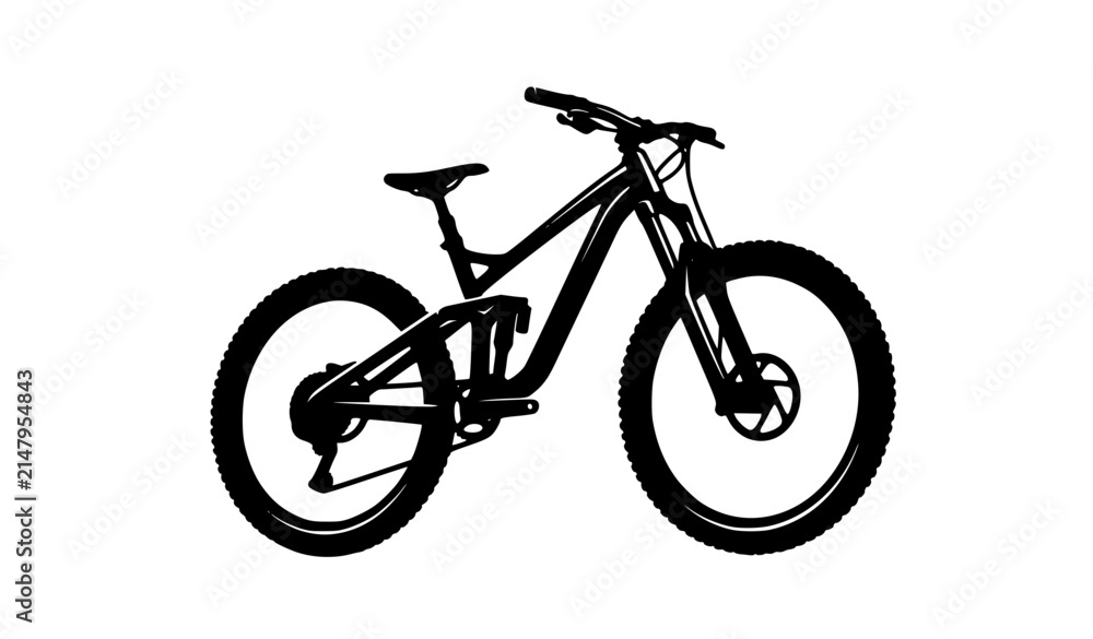Fototapeta premium Dynamic mountain bike silhouette icon bold black cycling vector illustration isolated on white background