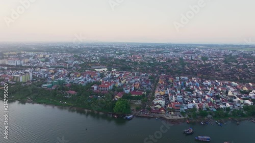 Aerial view of Hoi An City and Thu Bon River at Sunset, Vietnam