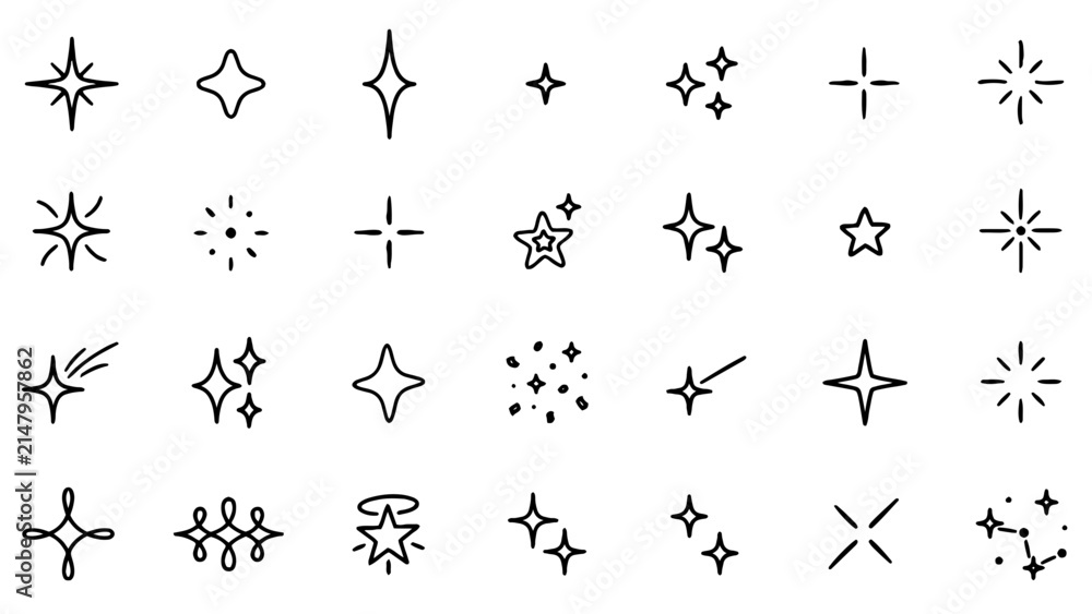 Fototapeta premium Minimal Thin Line Sparkle and Starburst Icon Set for Elegant Beauty and Luxury Design Projects