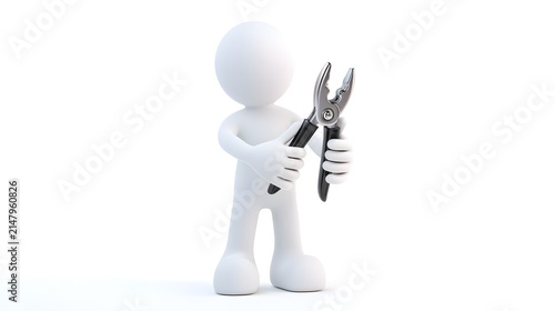 Minimalist 3D stick figure holding pliers, representing mechanical repair, maintenance, construction, engineering, DIY projects, and technical work.