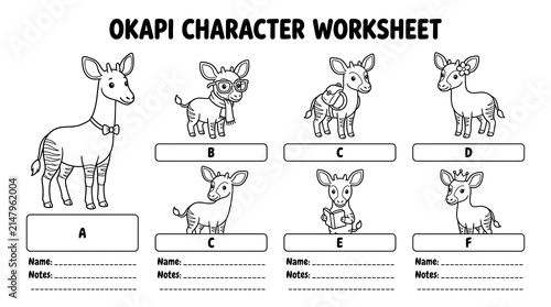Plakat Educational okapi character worksheet for kids coloring activity.
