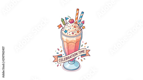 Sweet celebration milkshake with whipped cream and party banner
