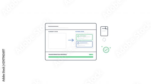 Change Management Animated Outline Icon with Business Transformation Dashboard and Progress Tracking