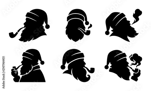 Santa Claus Silhouette Icons, Christmas Character Vector Set, Festive Holiday Design Elements