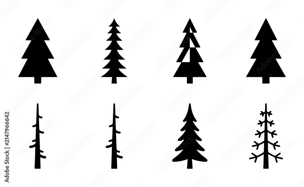 Obraz premium Vector Evergreen Trees Set: Pine, Fir, Spruce Icons for Nature & Winter Designs
