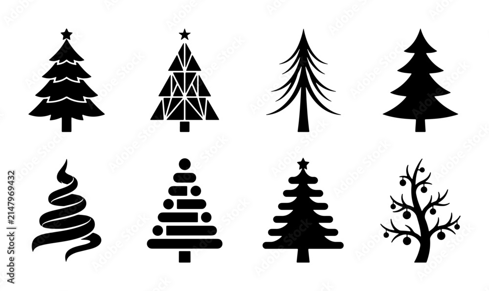 Obraz premium Christmas Tree Icons Set: Festive Vector Graphics for Holiday Design, Winter Celebrations, and Seasonal Decor