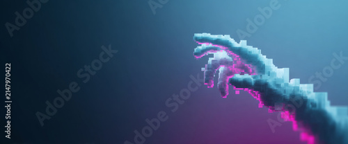 Pixelated digital hand reaching out