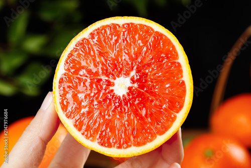 Fresh Blood Orange Slice from Gannan Jiangxi China Showing Red Citrus Flesh