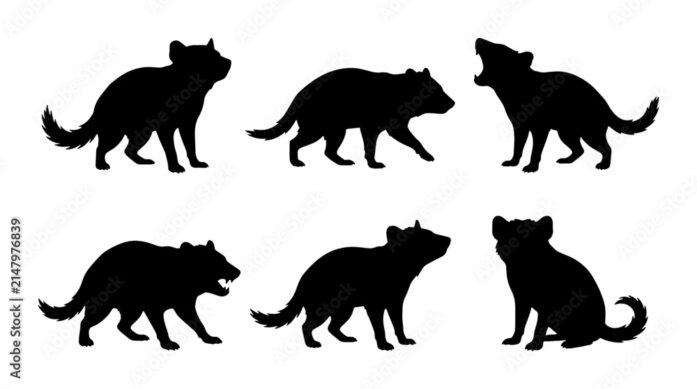 Obraz premium Tasmanian Devil Silhouettes, Wildlife Vector Icons, Australian Fauna Collection