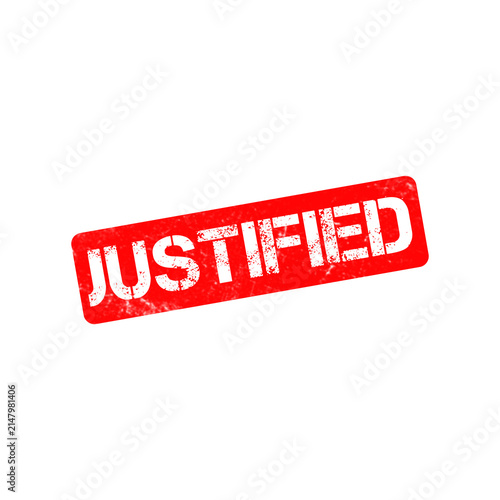 Konstfotografi Justified red rubber stamp on white background, distressed grunge ink texture, r