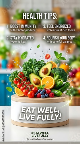 Healthy Eating Tips with Fresh Vegetables and Fruits Promoting Wellness and Vitality