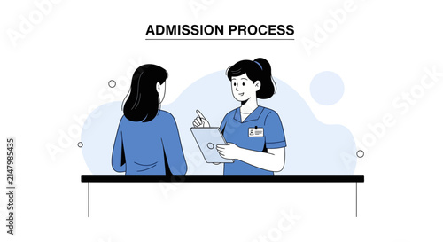 Doctor Explains Admission Process to Patient at Hospital Reception Desk