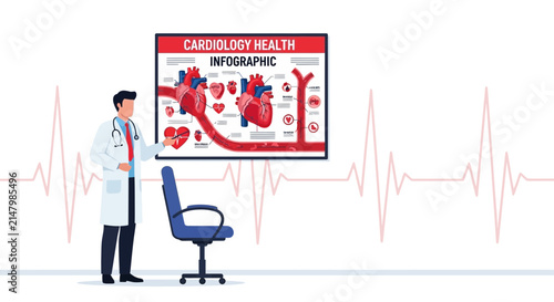 Doctor Explains Cardiology Health Infographic with Heart Anatomy and ECG
