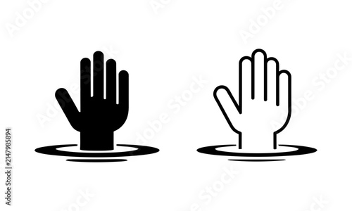 Fotografie Hand rising from water icons symbolizing help or emergence with drowning emergen