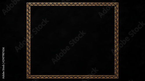 黒背景に華やかな金の飾り枠 / Ornate golden decorative frame on black background (Generative AI)