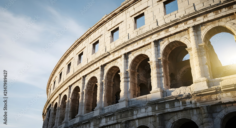 Obraz premium Ancient Roman amphitheater exterior against blue sky