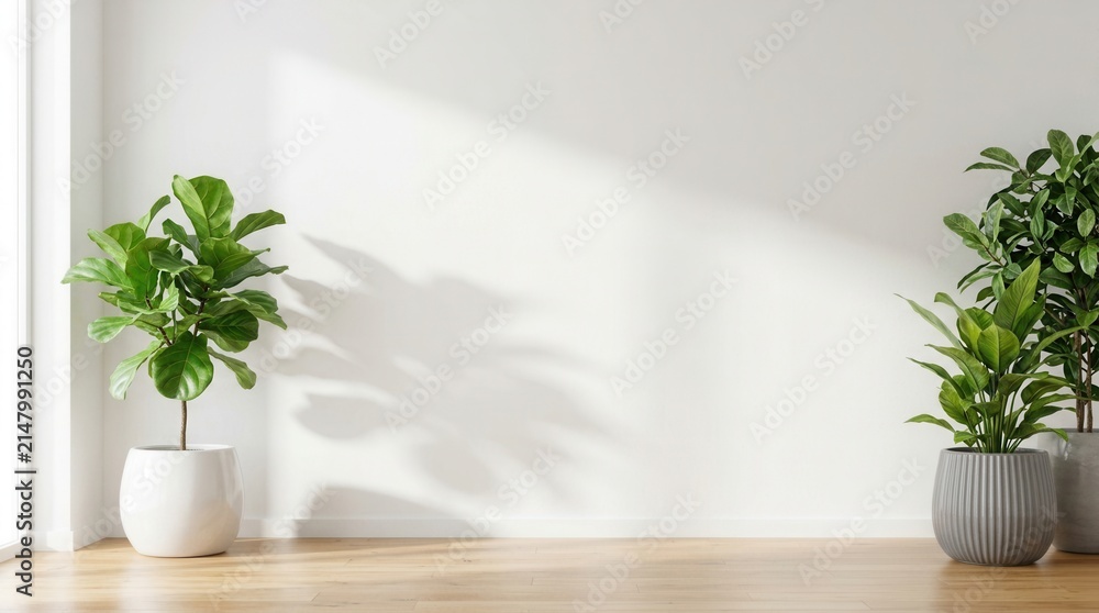 Fototapeta premium Clean background for remote work and online conference calls featuring leaf shadows on the wall.