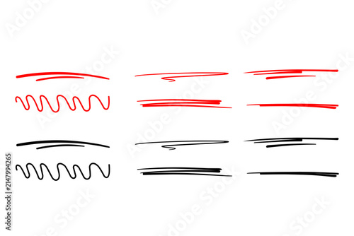 Cuadro en lienzo Hand drawn red and black underline set scribble stroke highlighter marker line d
