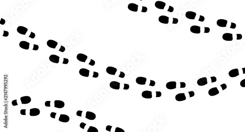 Shoe prints trail isolated on transparent background. Black footprints path top view. Footsteps walking track background pattern