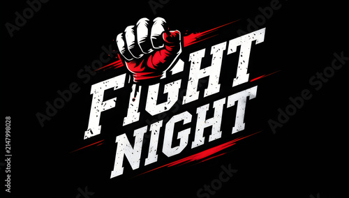 Fight night text logo with a red clenched fist illustration illustration