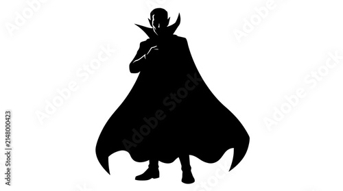 Halloween Vampire silhouette with high collar cape, spooky dracula character vector, gothic horror monster figure for halloween design and party posters vector