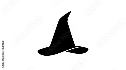 Halloween Witch hat silhouette vector icon, black pointed wizard hat graphic, mystical halloween headwear symbol isolated on white background vector