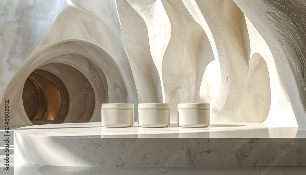 Fototapeta premium Minimalist White Ceramic Vases on Sleek Surface.