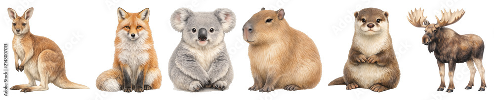 Fototapeta premium PNG Adorable wildlife animal illustrations on transparent background
