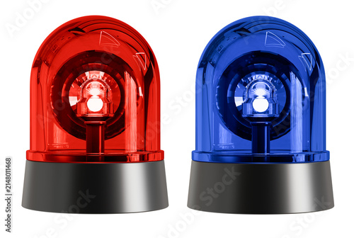 Konstfotografi Red and Blue Police Siren Beacon Lights 3D Render Isolated on Transparent Backgr