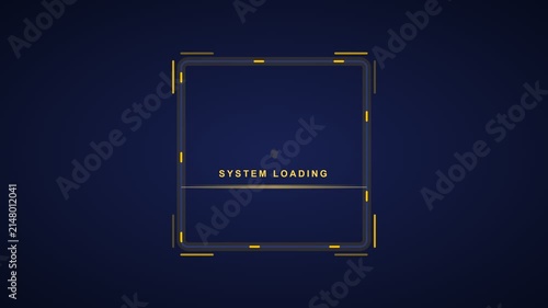 System loading HUD frame video animation. Futuristic dark sci-fi technology container with yellow tech lines and cyber interface preloader motion graphics