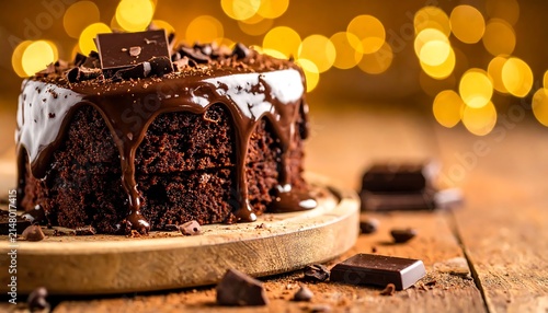 Chocolate cake with orange slices garnish.