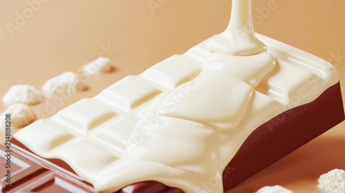 Melting white chocolate on a chocolate bar in a kitchen