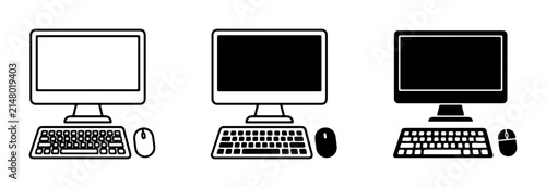 Bild auf Leinwand Desktop Computer Icons, Set of 3, Line Art and Silhouette, Keyboard and Mouse Gr
