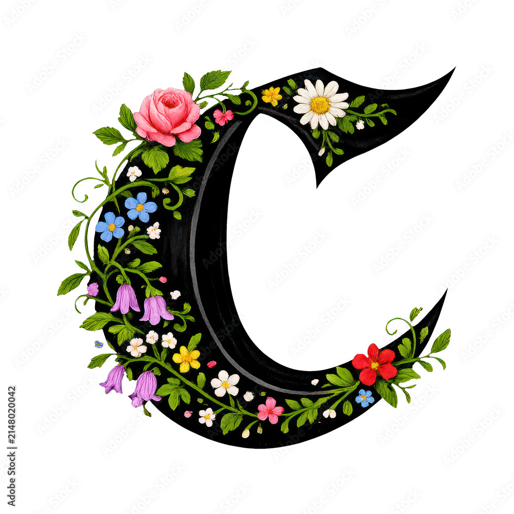 Fototapeta premium Floral letter C design in PNG with a transparent background.
