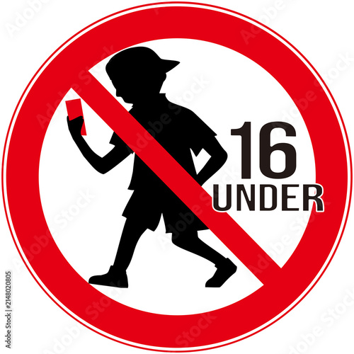 Sign indicating that smartphone use by minors under 16 years of age is prohibited.