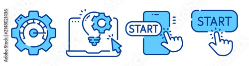 Bild auf Leinwand Startup and settings icons showing gear laptop and start button
