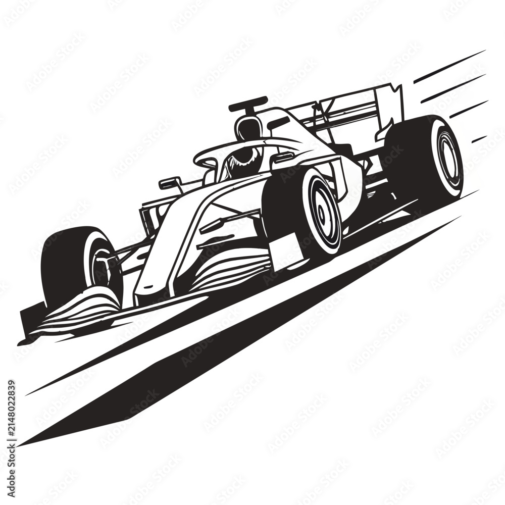 Fototapeta premium Formula one race car in motion sketch illustration
