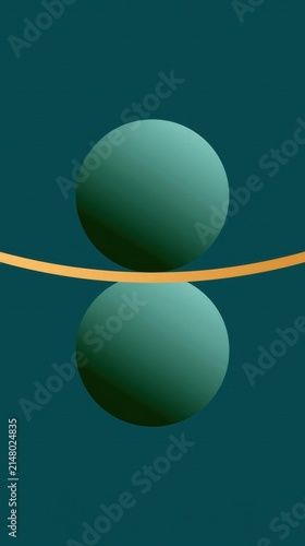 A minimalist flat vector illustration featuring a thin golden bridge connecting two large, shaded teal spheres against a deep dark green background. Elegant geometric composition.