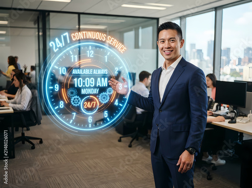 Businessman with Digital Clock UI