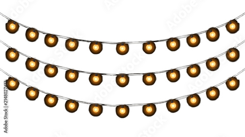 Quadro su tela Glowing String Lights Festoon Hanging Warm Bulbs Garland Party Decor Cutout Elem