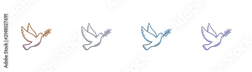 Dove of peace icon set with olive branch line art design elements