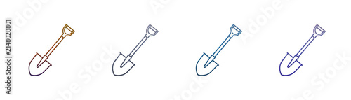 Shovel icon set with gradient outline style for gardening and construction