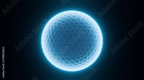 Blue hologram golf ball seamless loop roatation overlay on black background