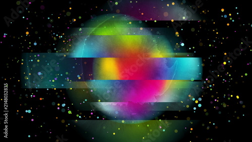Colorful distorted circle and particles abstract geometric grunge background