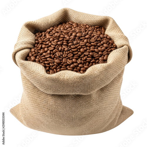 Burlap sack filled with coffee beans