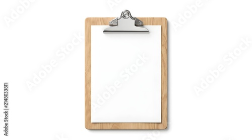 Wooden clipboard with blank white paper isolated on a white background, mockup template for business design