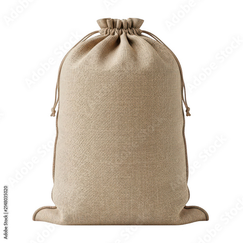 Burlap sack bag with drawstring on white
