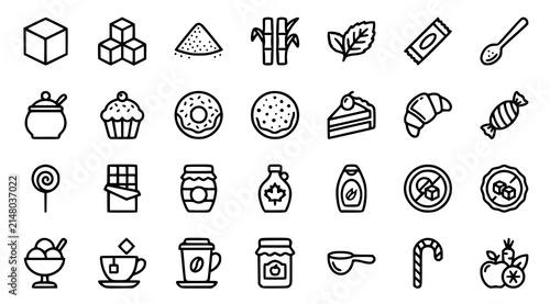 Cuadro en lienzo Premium Sugar and Natural Sweetener Black Outline Icon Set with Sugar Cane Cubes
