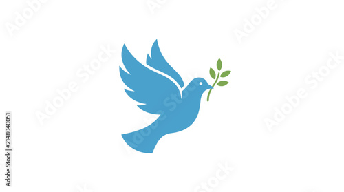 Blue dove with olive branch, isolated graphic