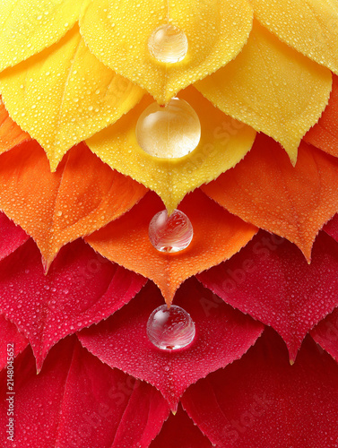 Gradient Autumn Leaves with Clear Dew Drops Arranged in Vertical Rows